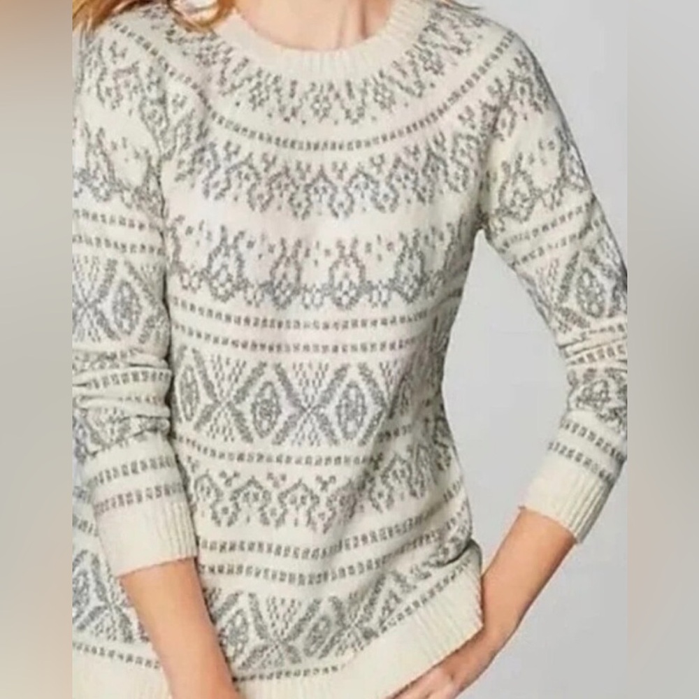 J. JILL fair isle winter white gray 1x sweater crew neck - Picture 8 of 9